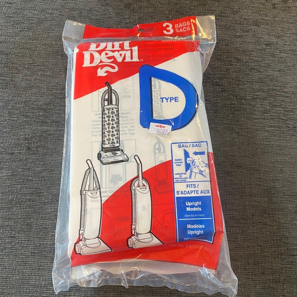 Dirt Devil‎ Vacuum Bags Type D 3 Pack +1 NIP Upright Lite Featherlite Classic